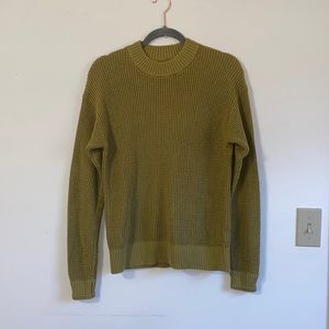 Everlane Waffle Knot Textured Olive Green Crew Neck Organic Cotton Sweater